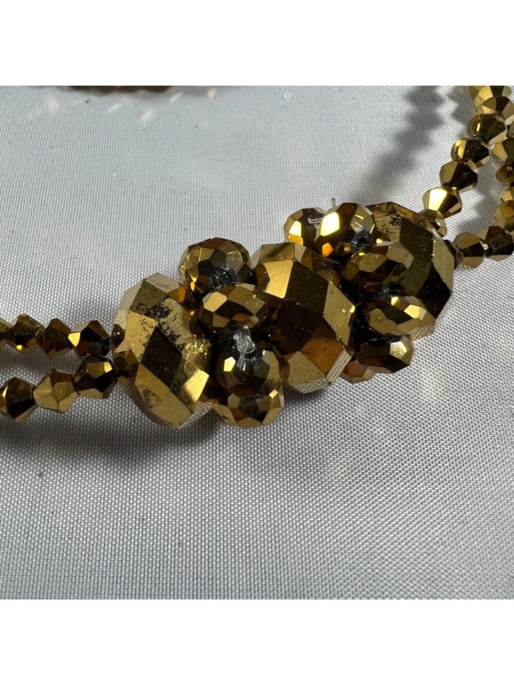 Gold Beaded Necklace & Earrings Set With Rhinestone Accents By Sparkle - Picture 2 of 3